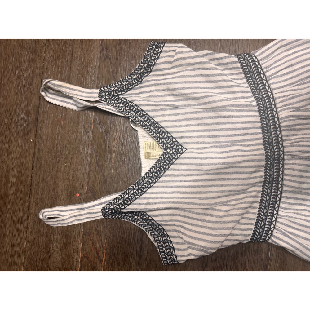 Japna Striped Embroidered Romper Blue White Smocked Back Sleeveless Medium - Picture 3 of 6